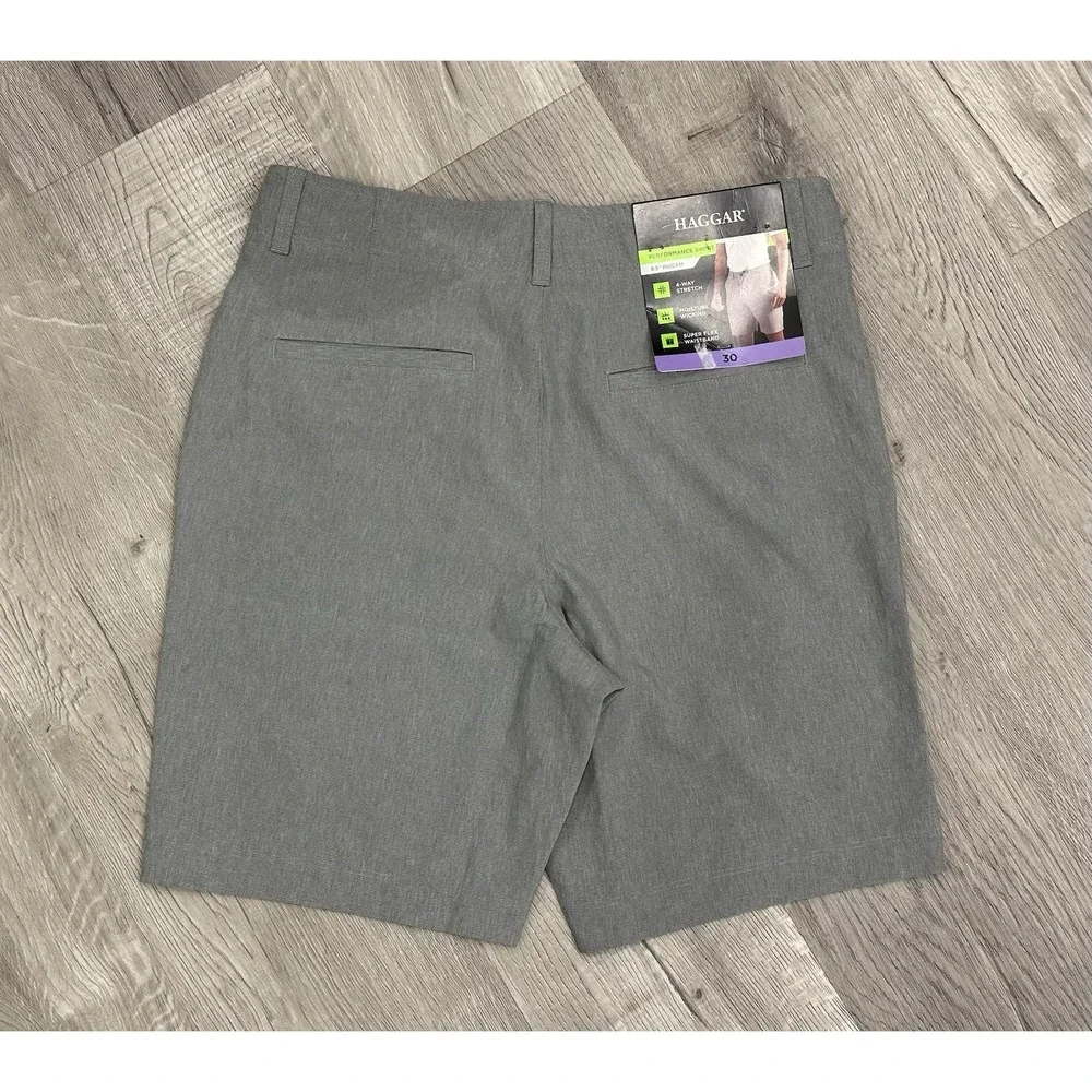 Haggar Mens Performance Short 30 Gray Moisture Wicking Stretch Flex Band NEW